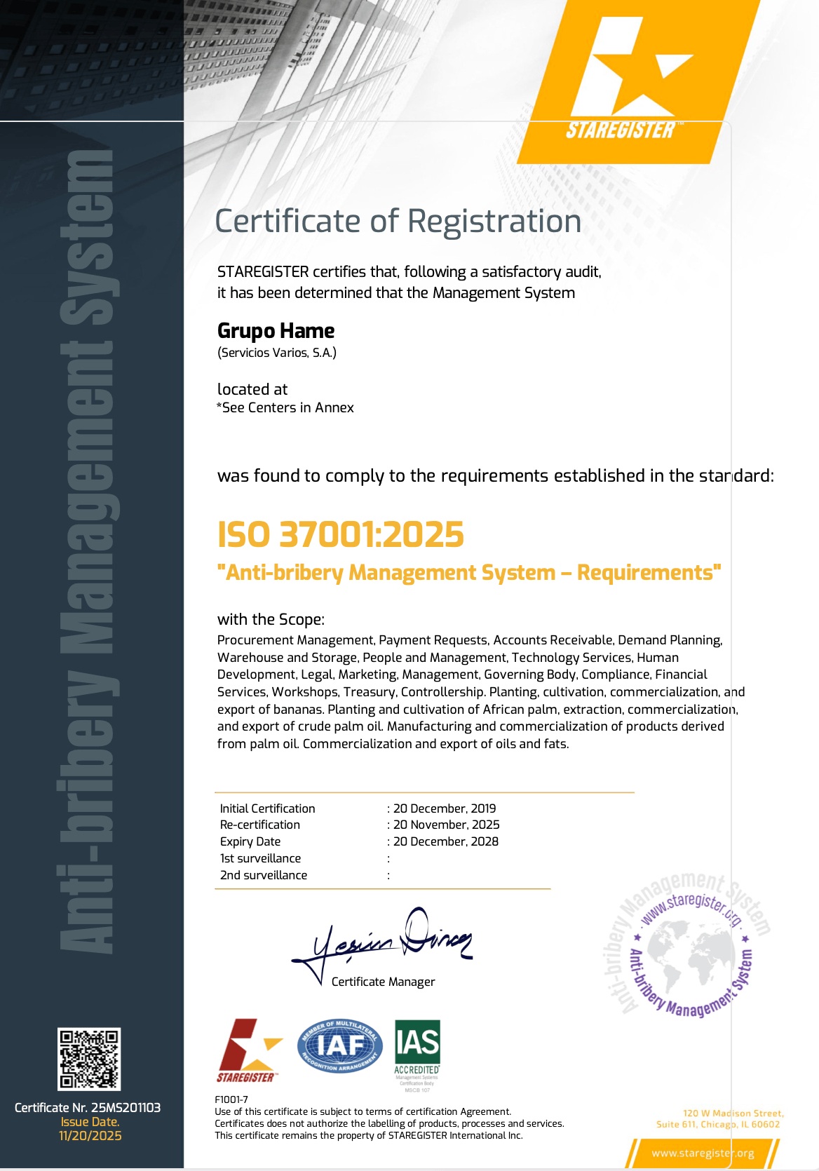 Grupo HAME ISO 37001 2025